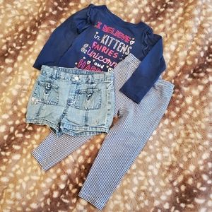 Carter's 3 Piece Bundle, Graphic Tee, Leggings, Denim Shorts, 24 Month Girl